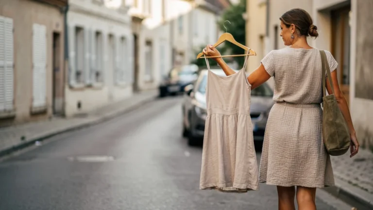 J’ai testé la viscose et le lin froissé sur la même robe dehors