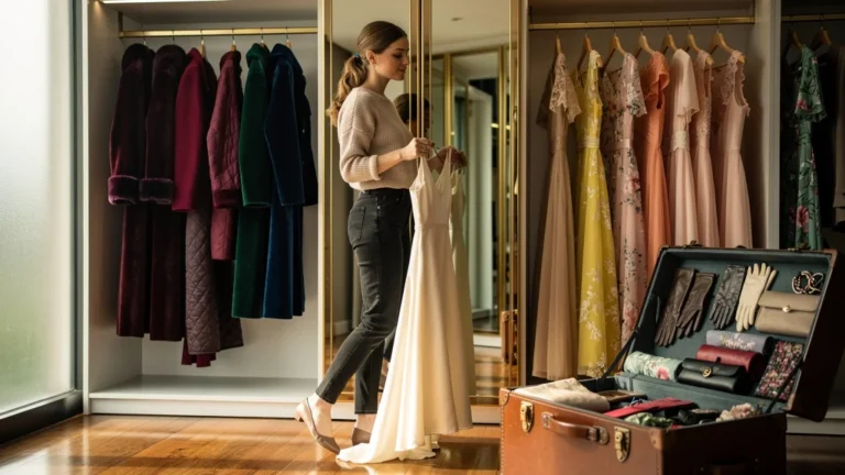 Rangement saisonnier des tenues de cérémonie dans un dressing organisé et lumineux