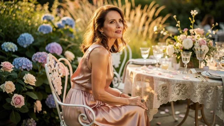 Femme de 39 ans au maquillage fondu par la chaleur d’un mariage de juillet en plein air